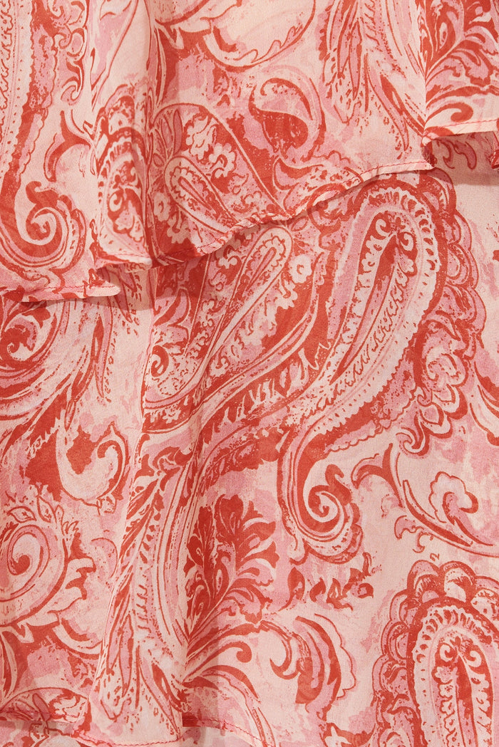 Brenda Midi Dress In Pink With Red Paisley Chiffon - fabric