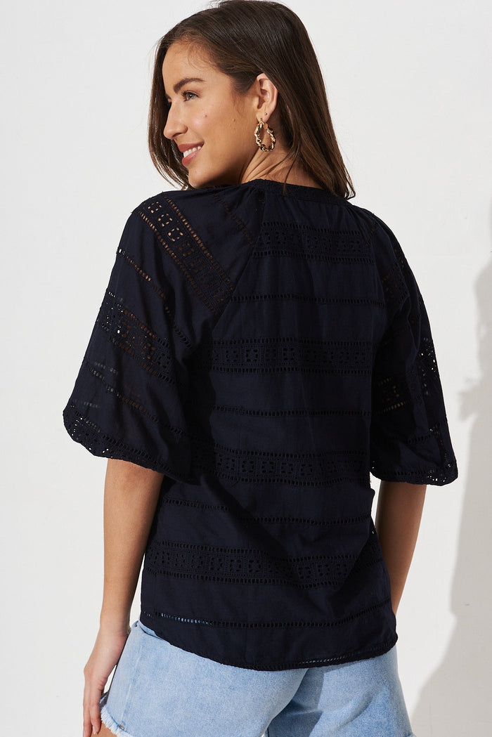 Winda Top in Navy Broderie - back