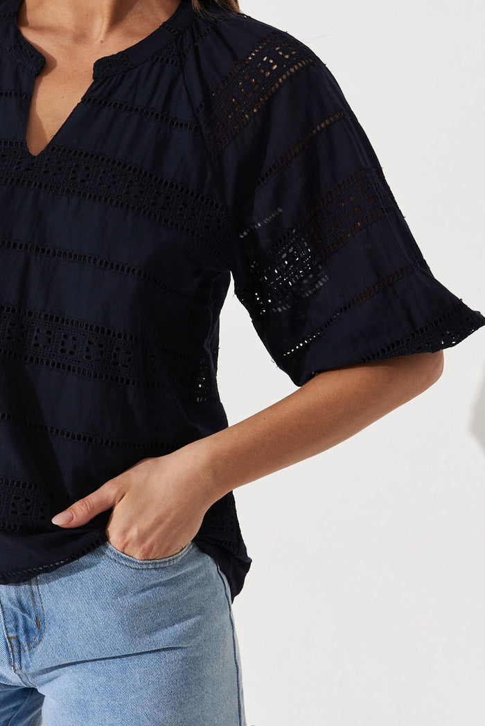 Winda Top in Navy Broderie - detail