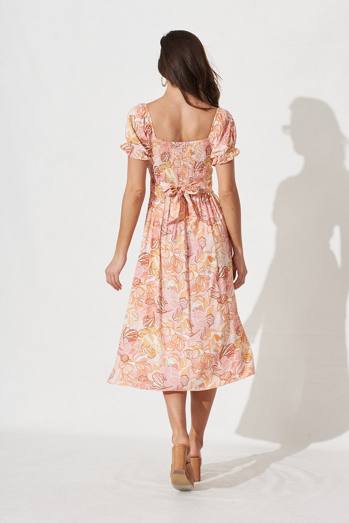 Marisha Midi Dress In Pink With Blush Floral - back