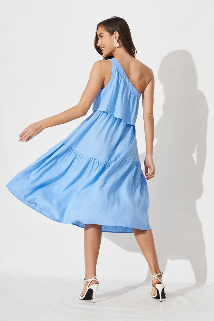 Della Midi Dress In Blue Linen Blend - back