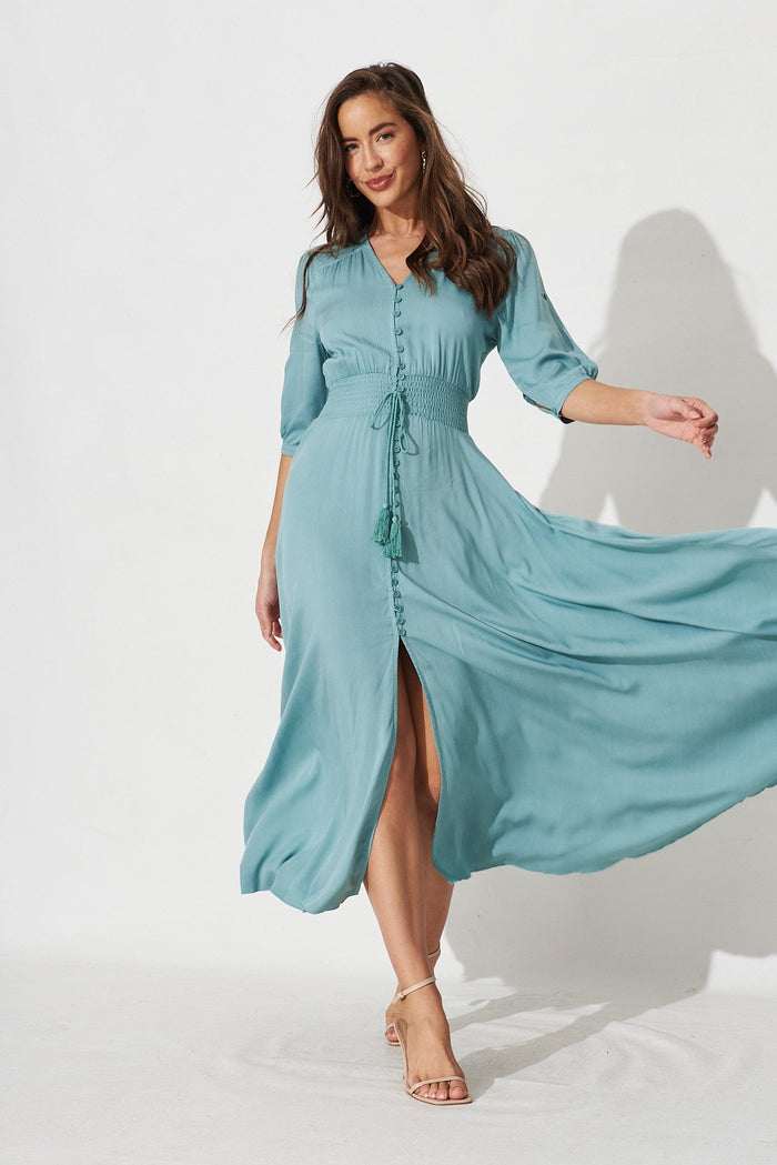 Selena Maxi Dress In Dusty Teal - full length