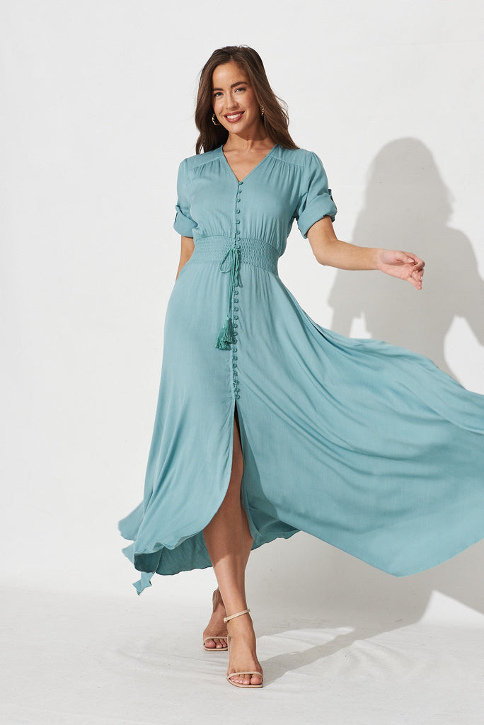 Selena Maxi Dress In Dusty Teal - full length