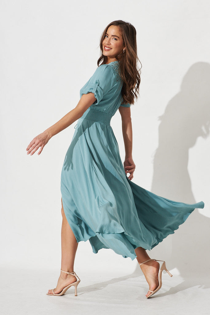 Selena Maxi Dress In Dusty Teal - side