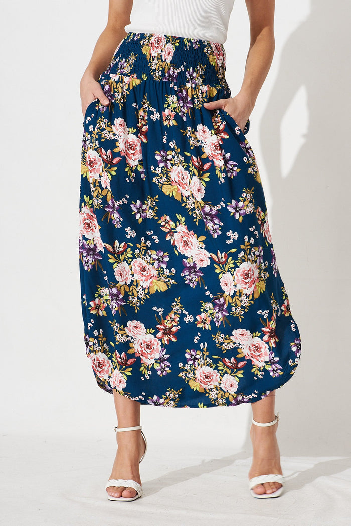 Roadtrip Maxi Skirt In Teal Floral - front