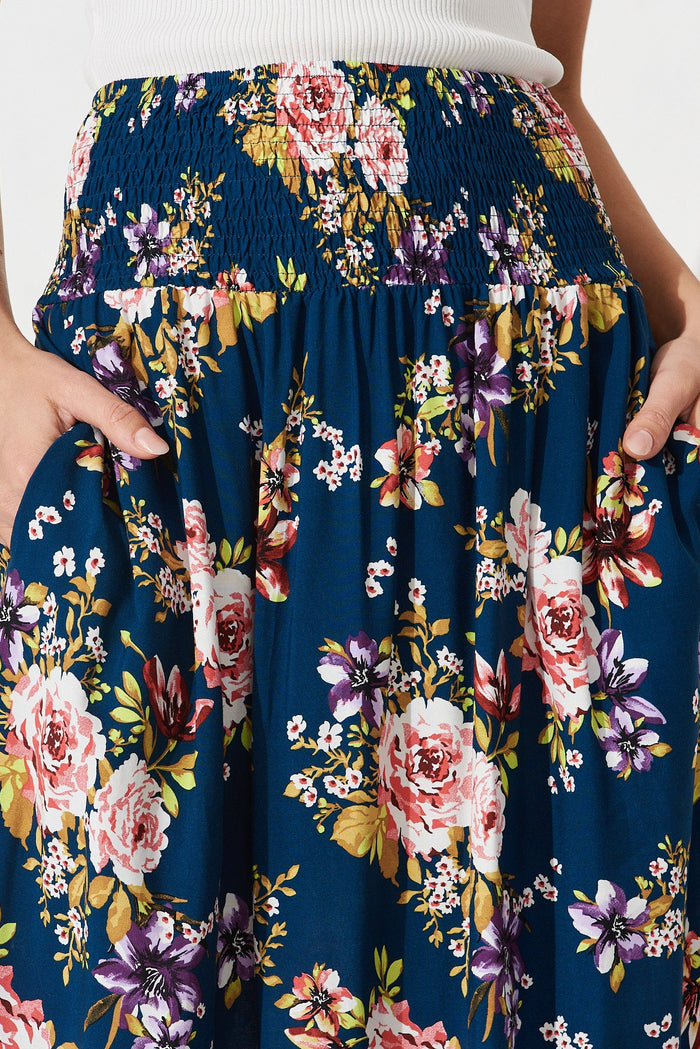 Roadtrip Maxi Skirt In Teal Floral - detail