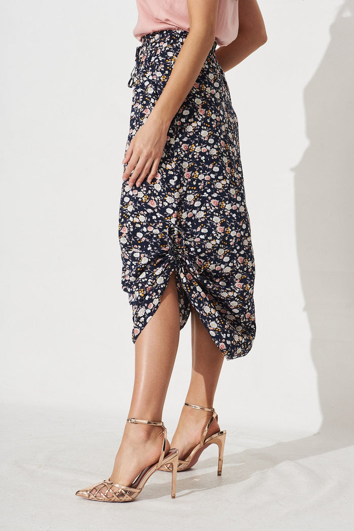 Patsy Skirt In Navy Ditsy Floral - side
