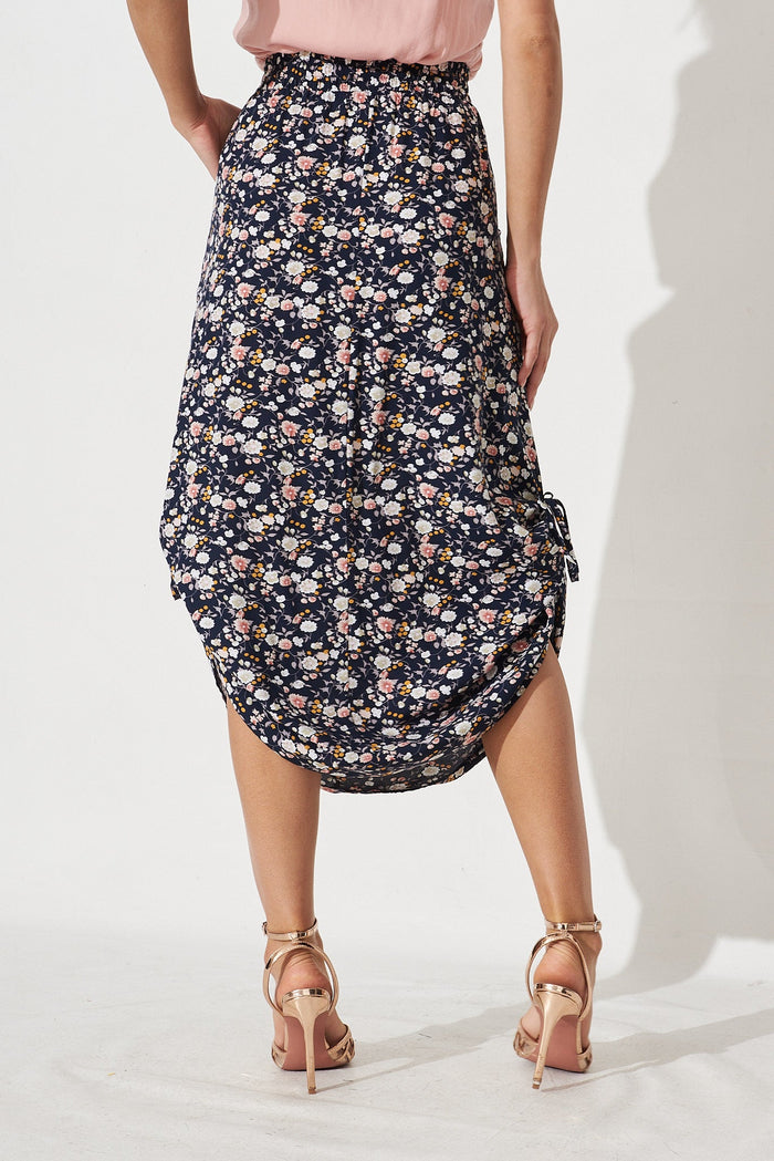 Patsy Skirt In Navy Ditsy Floral - back