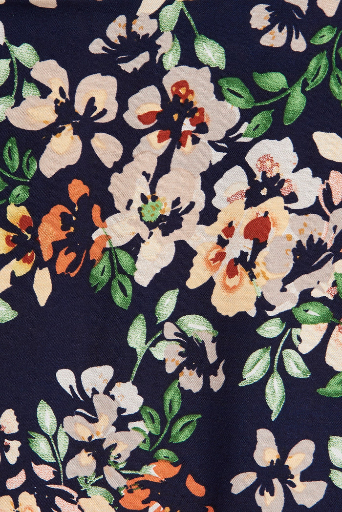 Elxi Maxi Dress In Navy With Beige Floral - fabric