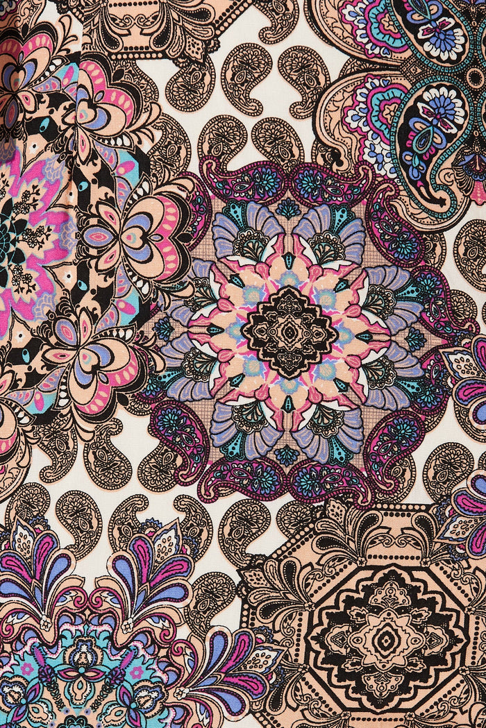 Venetian Streets Wrap Dress In Cream With Purple Paisley - fabric