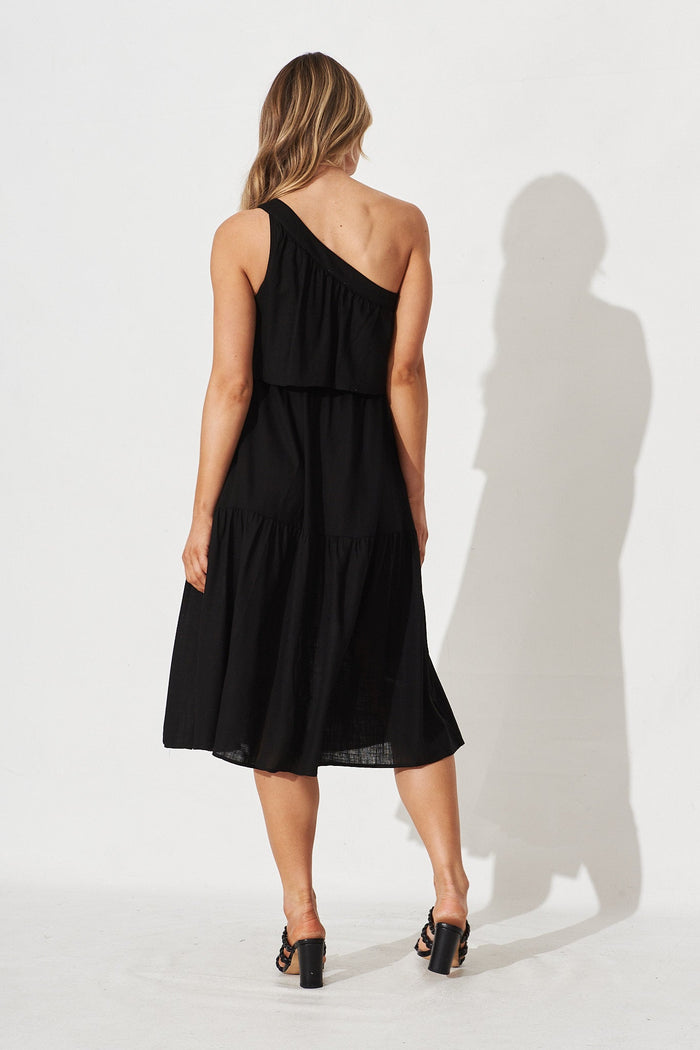 Della Midi Dress In Black Linen Blend - back