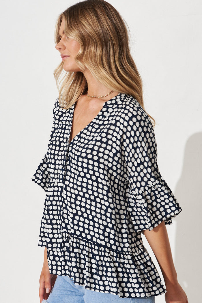 Bria Top In Navy With White Spot - side