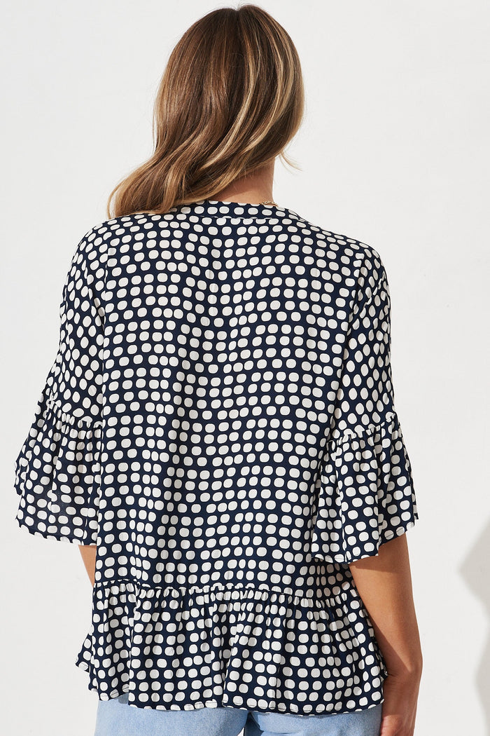 Bria Top In Navy With White Spot - back