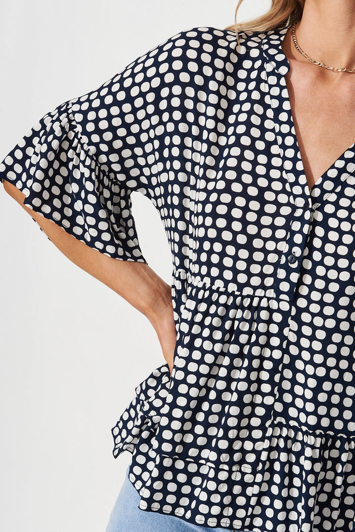 Bria Top In Navy With White Spot - detail