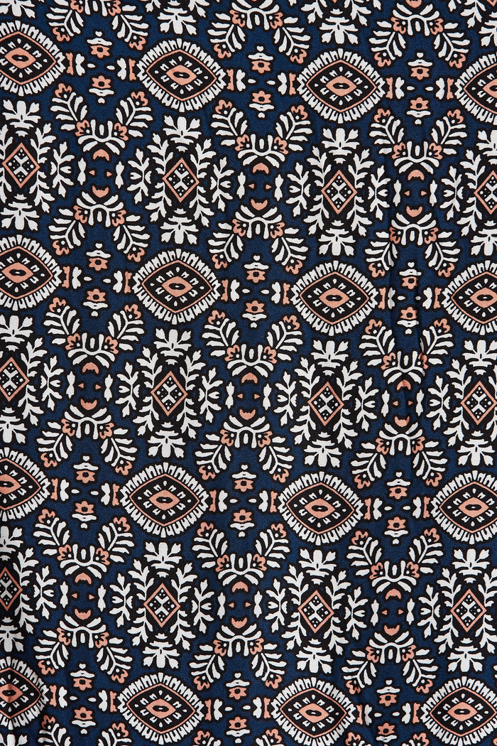 Elxi Maxi Dress In Navy With White Boho Print - fabric