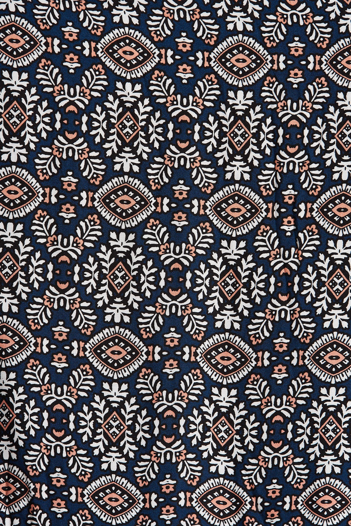 Elxi Maxi Dress In Navy With White Boho Print - fabric