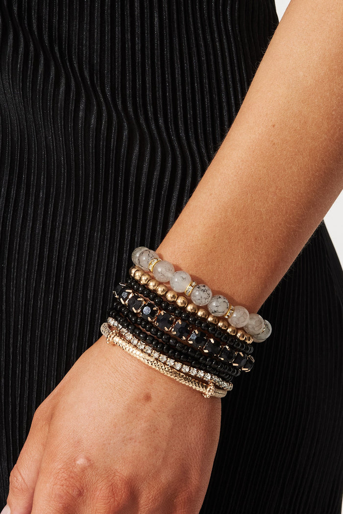 August + Delilah Astelle Multi Stack Bracelet In Black - front