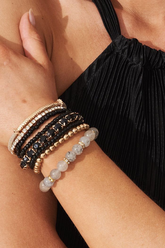 August + Delilah Astelle Multi Stack Bracelet In Black - front