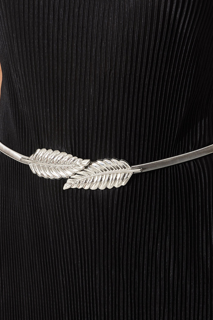 August + Delilah Melissa Leaf Stretch Belt In Silver - St Frock (Dev)