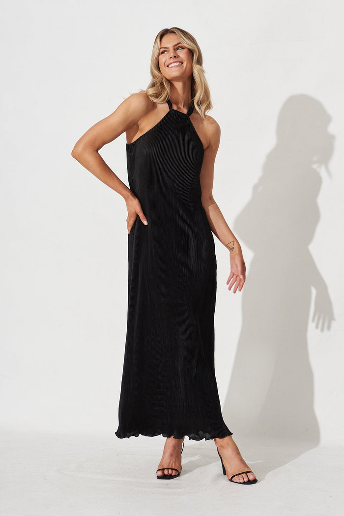 Krizzel Midi Dress in Black Plisse - full length