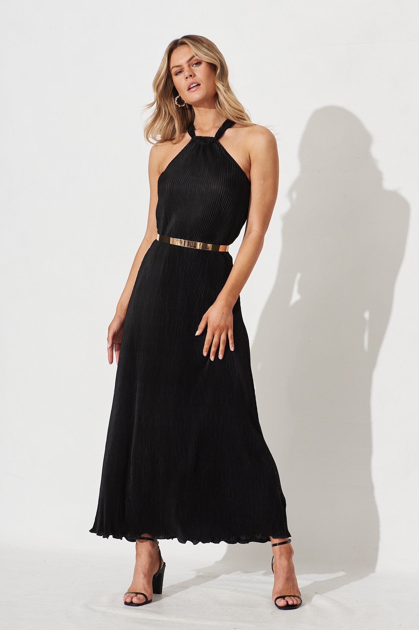 Krizzel Midi Dress in Black Plisse - full length