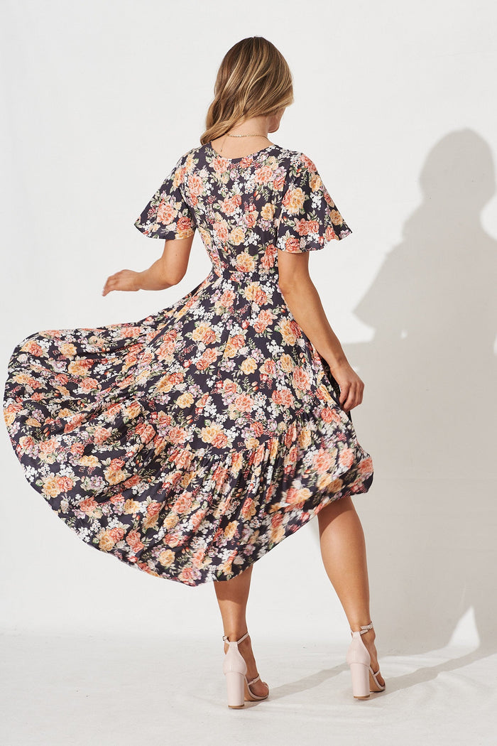 Leisha Midi Dress In Black Floral - back