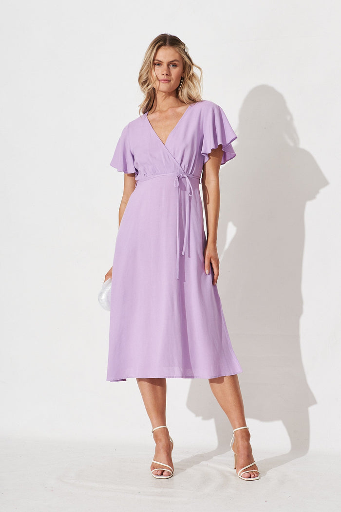 Amaria Midi Dress in Purple Linen Blend - Full Length