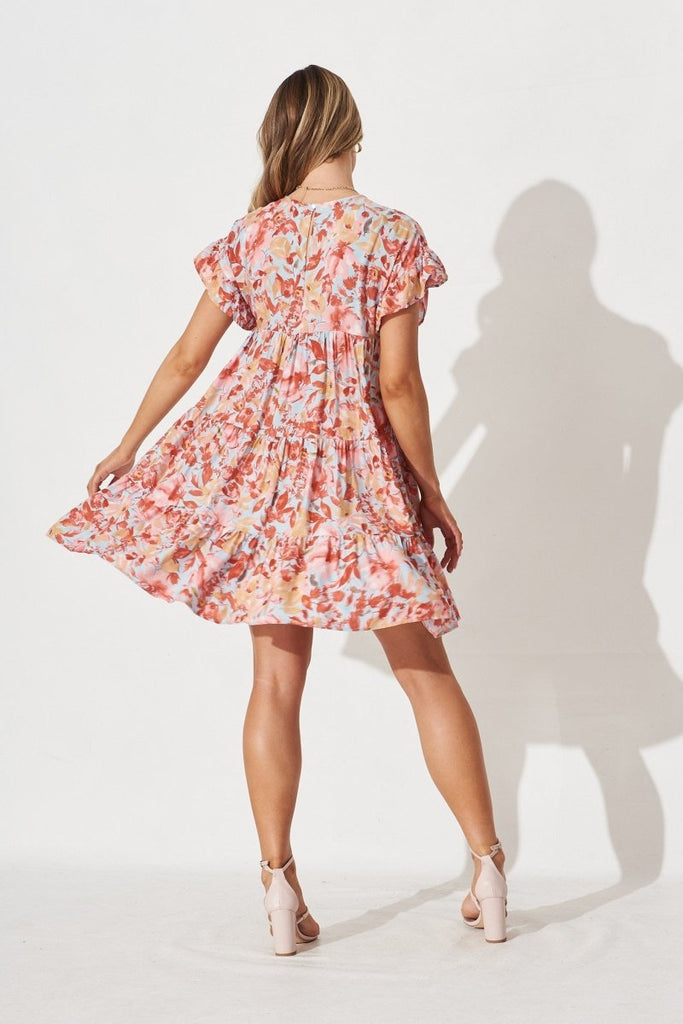 Chiswick Smock Dress In Blue With Red Floral - St Frock (Dev)