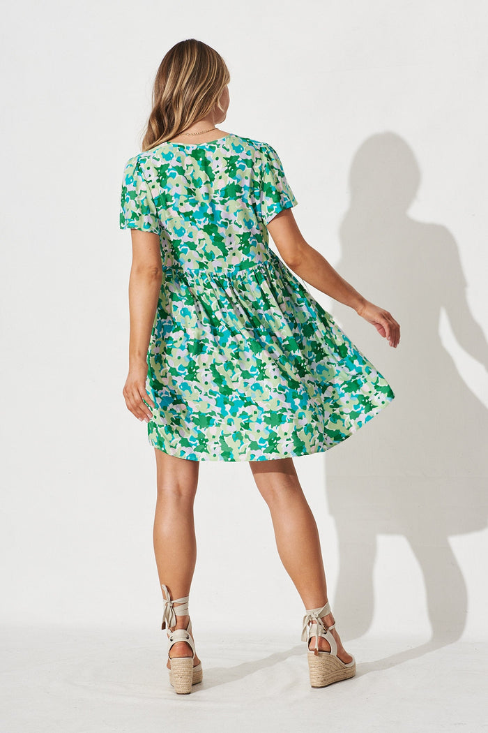 Katia Smock Dress In Green With Blue Floral - back