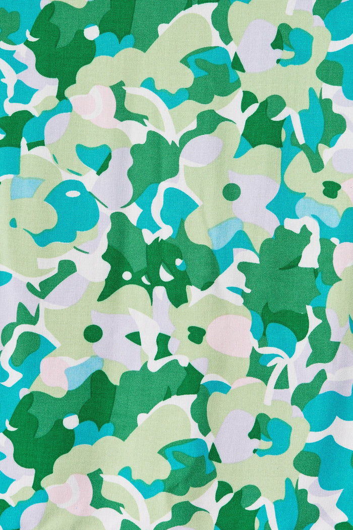 Katia Smock Dress In Green With Blue Floral - fabric