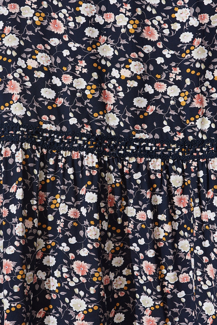 Lolana Maxi Dress In Navy Ditsy Floral - fabric