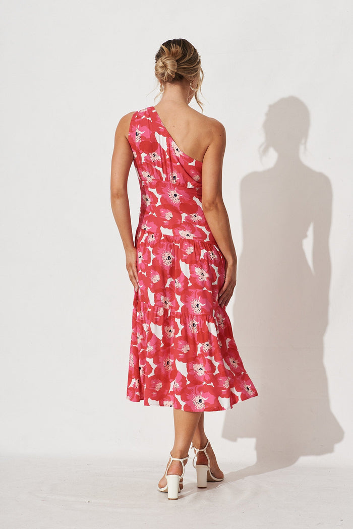 Nella Midi Dress in Pink with White Floral - back
