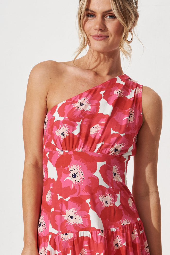 Nella Midi Dress in Pink with White Floral - detail