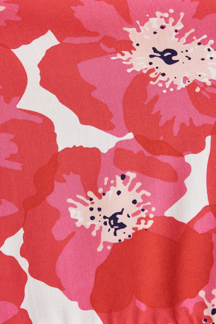 Nella Midi Dress in Pink with White Floral - fabric