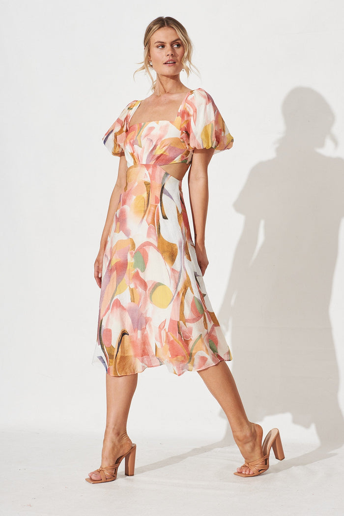 Ilana Midi Dress In White With Multi Floral - side