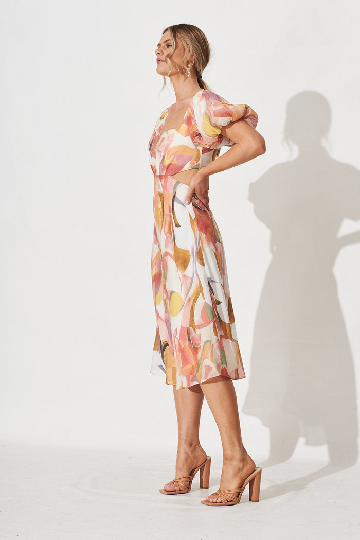 Ilana Midi Dress In White With Multi Floral - side