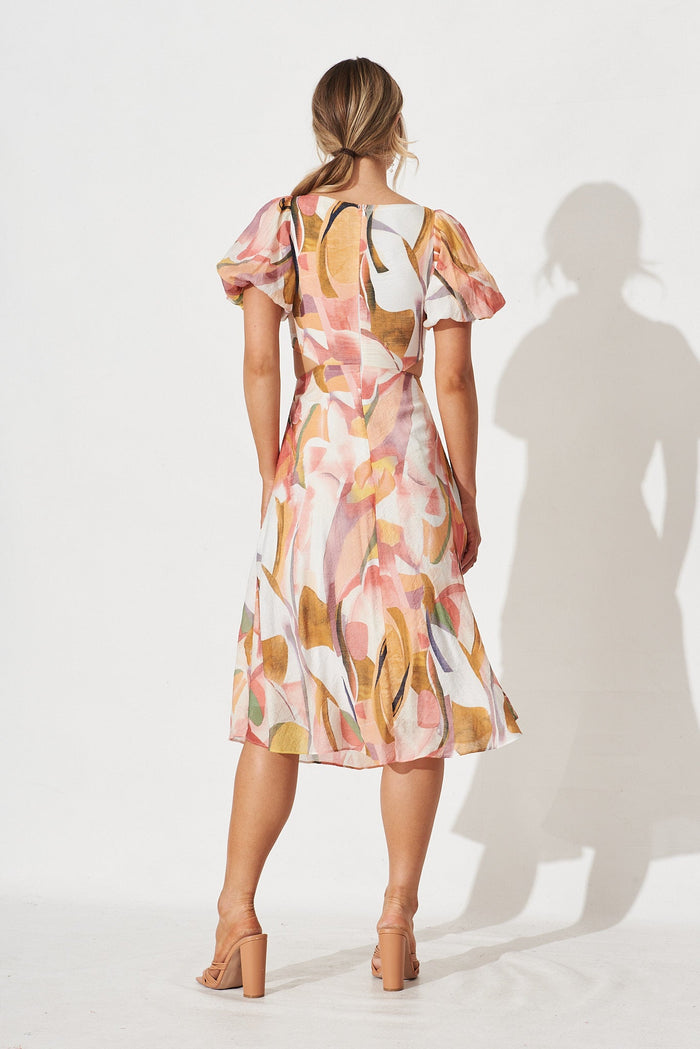 Ilana Midi Dress In White With Multi Floral - back