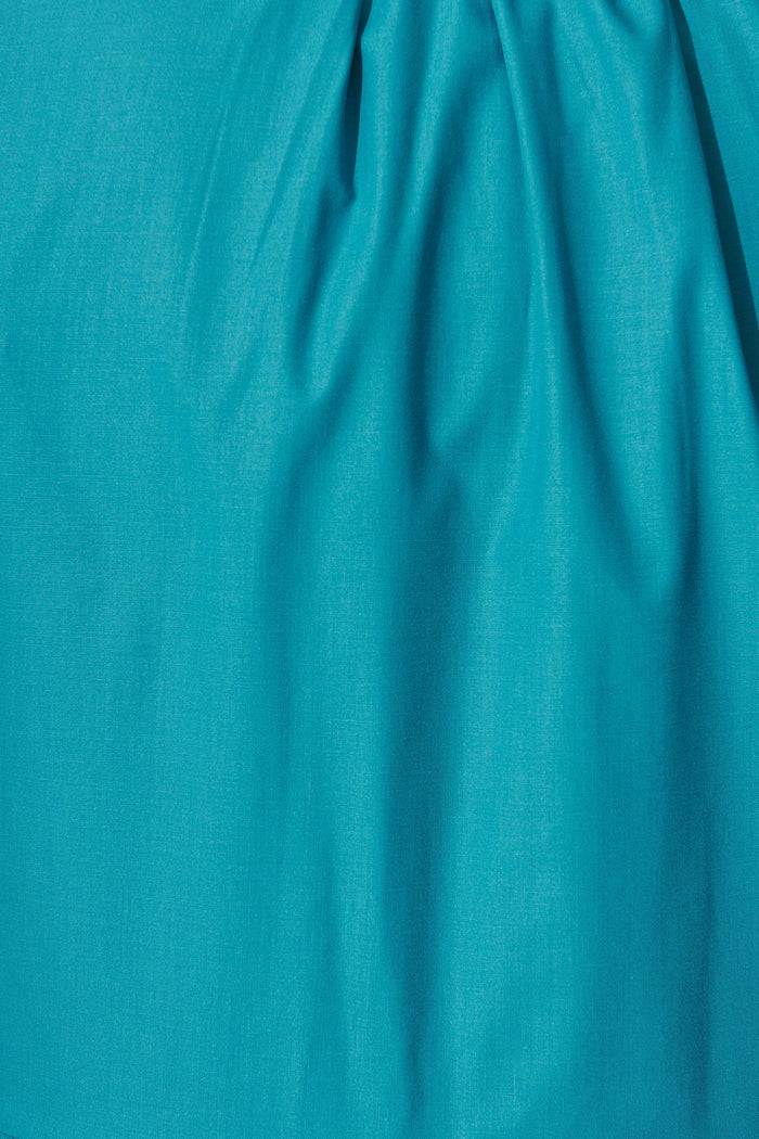 Kehlana Tiered Midi Dress In Teal Poplin - fabric