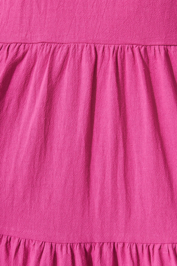 Kehlana Tiered Midi Dress In Magenta Cotton - fabric