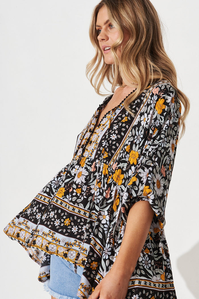 Curtis Top in Black Boho Floral - side