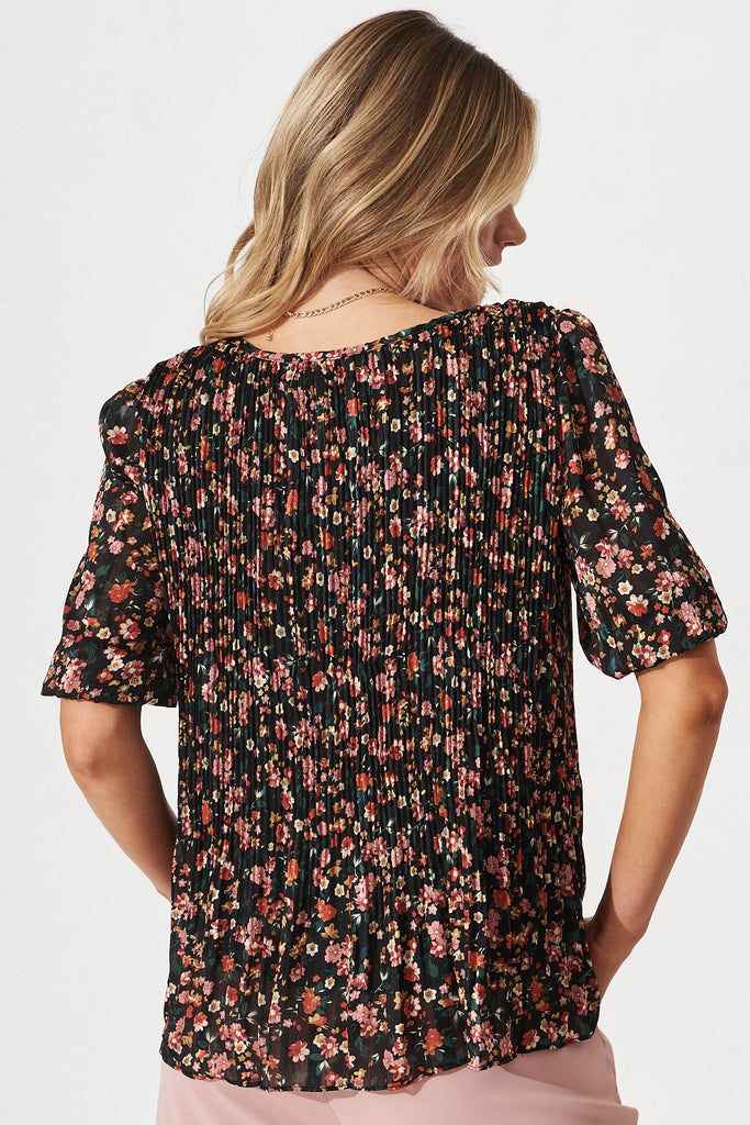 Katie Top In Black Multi Floral Chiffon - back