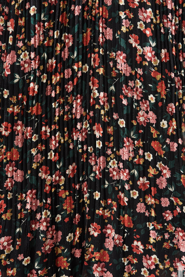Katie Top In Black Multi Floral Chiffon - fabric