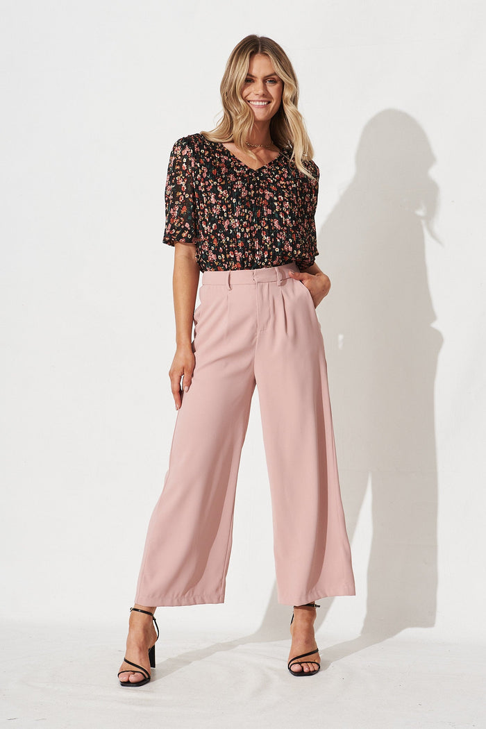 Katie Top In Black Multi Floral Chiffon - full length
