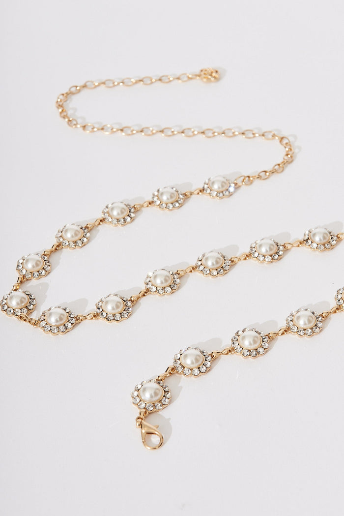 August + Delilah Gilda Pearl And Chain Belt In Gold - St Frock (Dev)
