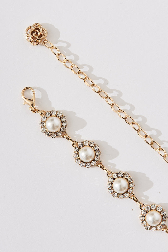 August + Delilah Gilda Pearl And Chain Belt In Gold - St Frock (Dev)