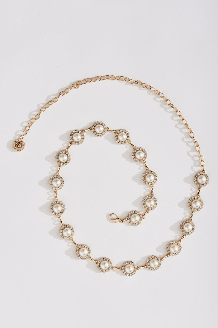 August + Delilah Gilda Pearl And Chain Belt In Gold - St Frock (Dev)
