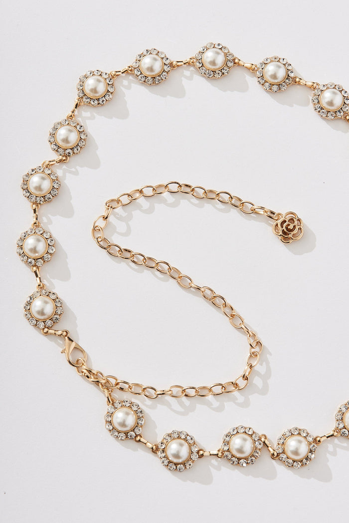 August + Delilah Gilda Pearl And Chain Belt In Gold - St Frock (Dev)