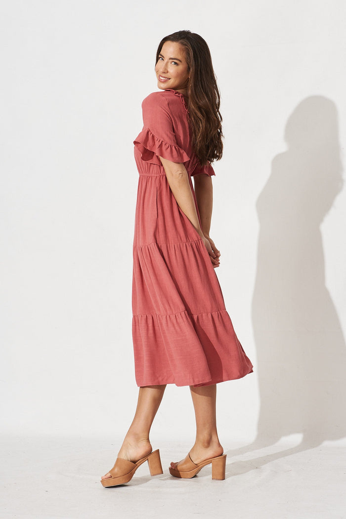 Karie Midi Dress In Dusty Rose Linen Blend - side
