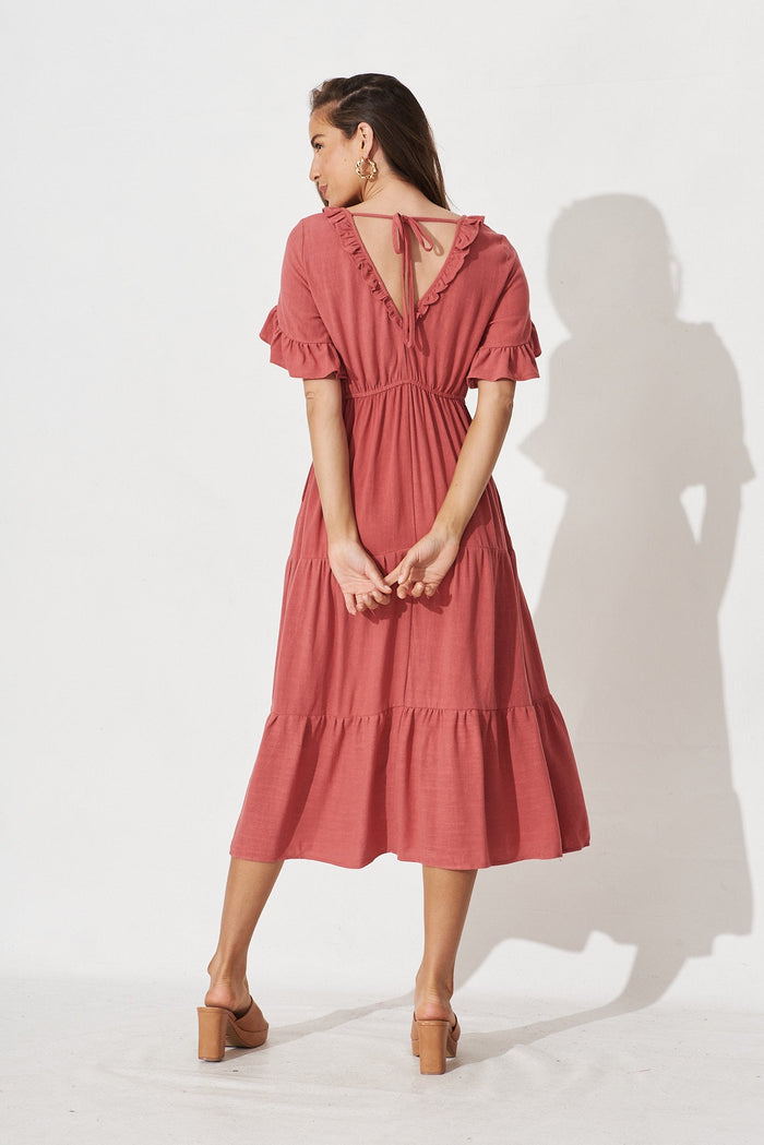 Karie Midi Dress In Dusty Rose Linen Blend - back