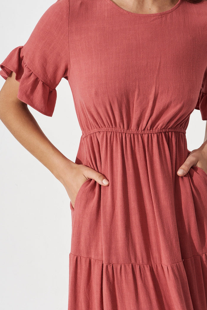 Karie Midi Dress In Dusty Rose Linen Blend - detail